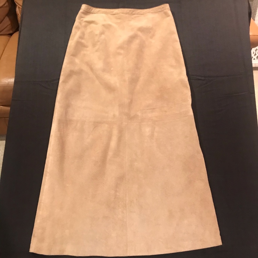 Suede maxi back slit skirt